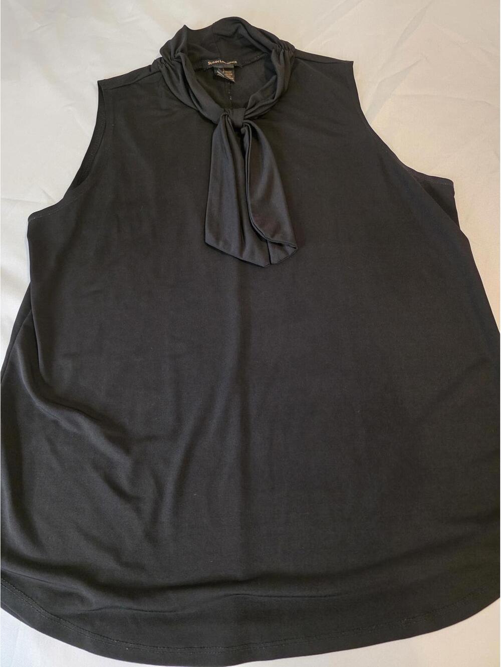 Susan Lawrence Black Sleeveless Top sz Large with Tie Neck Accent Size 1